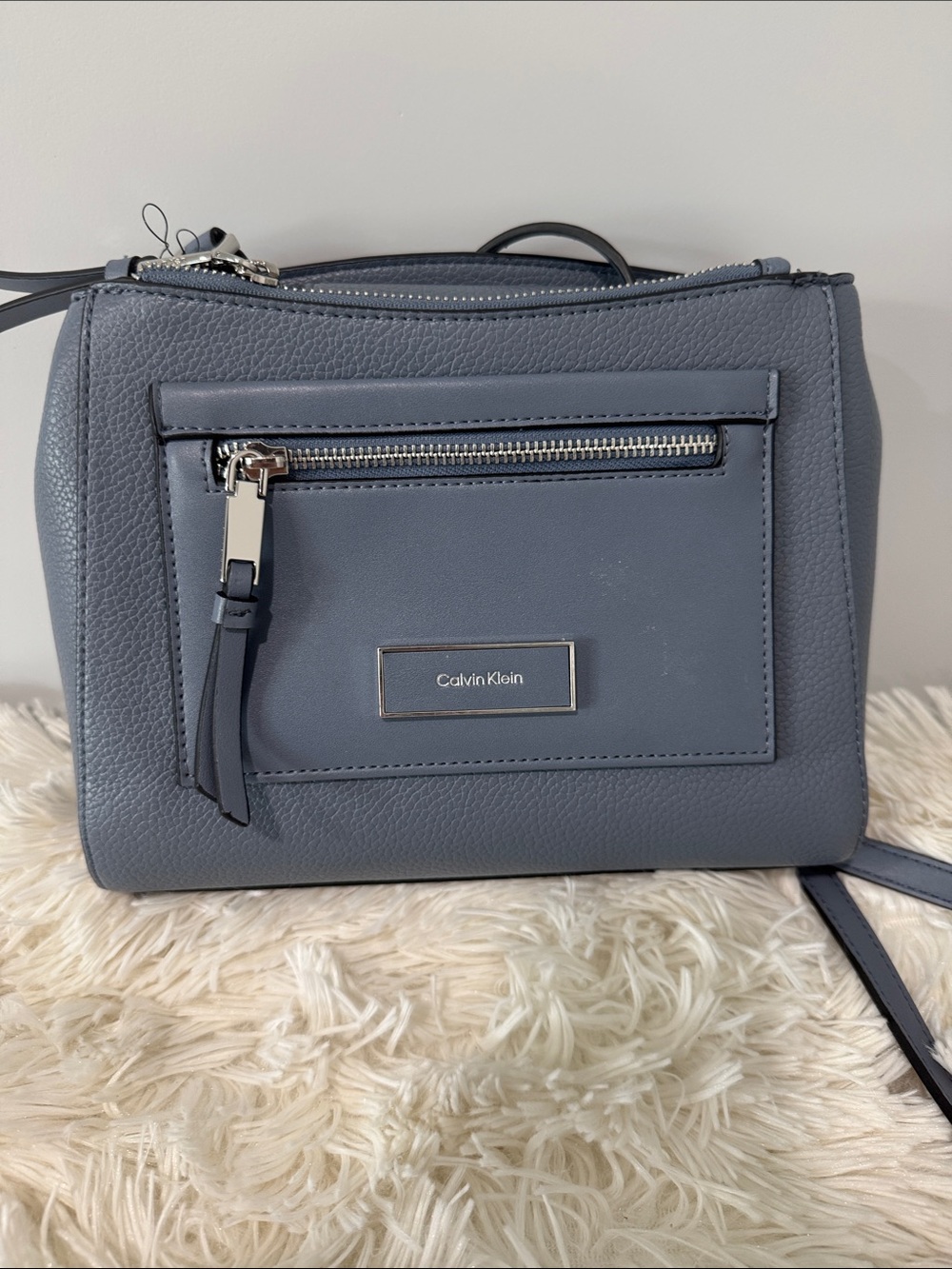 Calvin Klein Light Blue Leather Crossbody Satchel - Picture 2 of 7